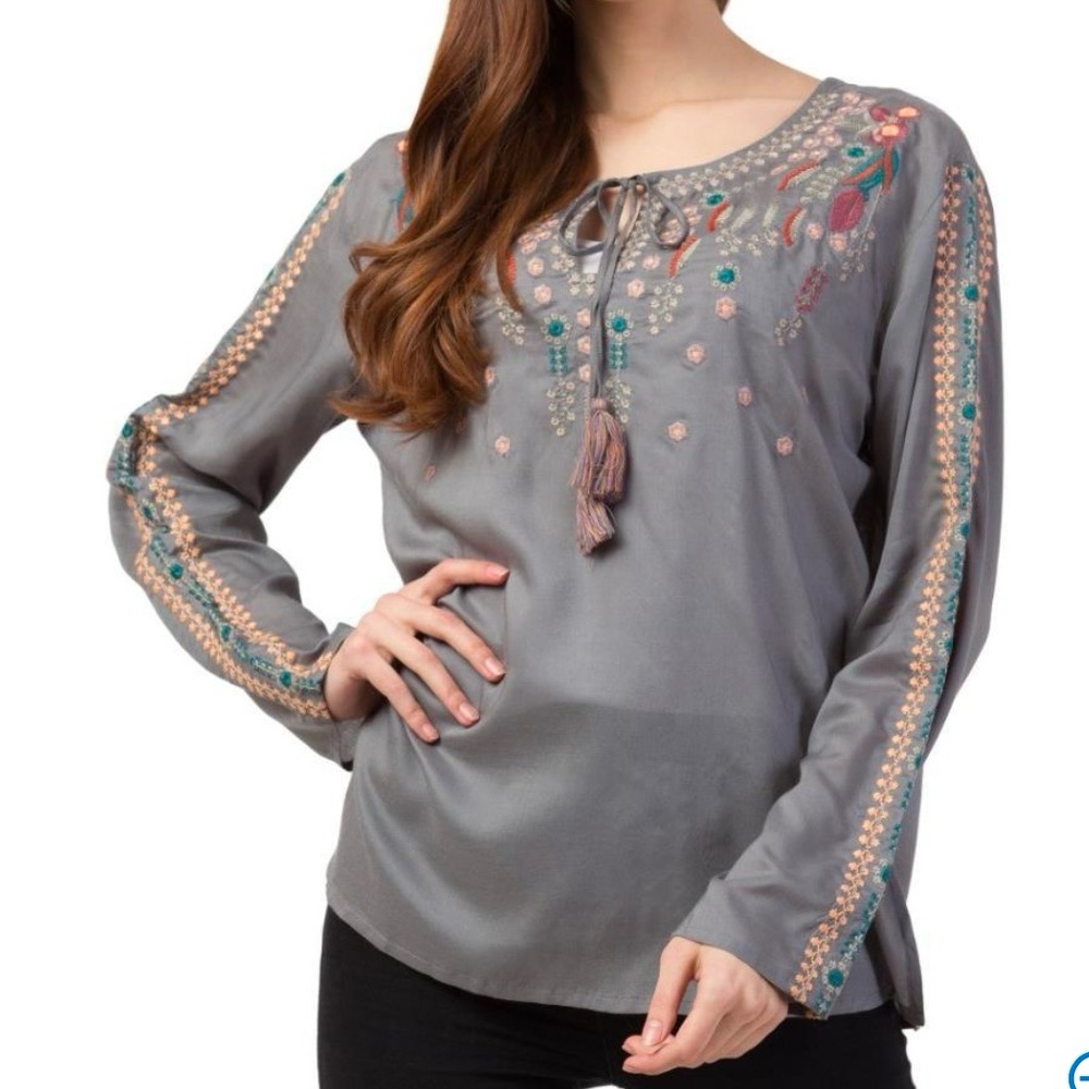 Embroidered Gray Women's Top